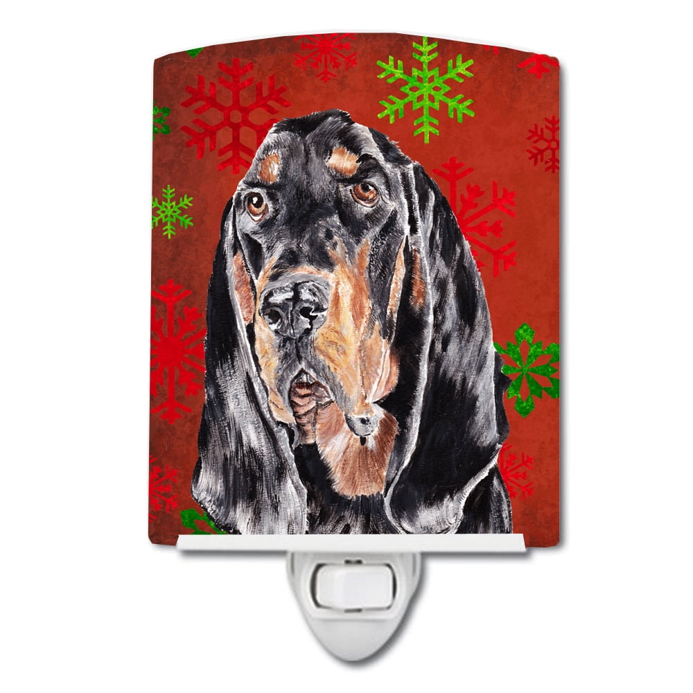 Black & Tan Coonhound Red Snowflakes Holiday Ceramic Night Light