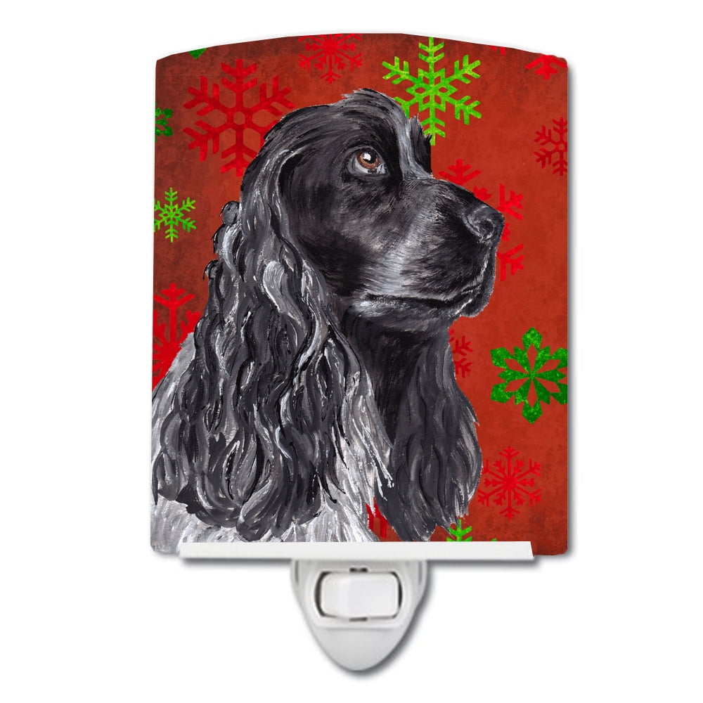 Black Cocker Spaniel Red Snowflakes Holiday Ceramic Night Light