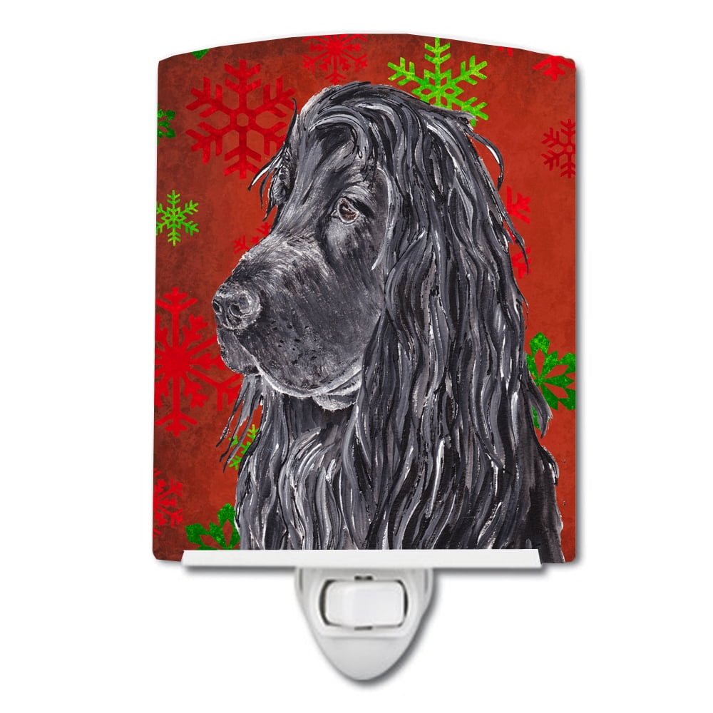 Black Cocker Spaniel Red Snowflakes Holiday Ceramic Night Light