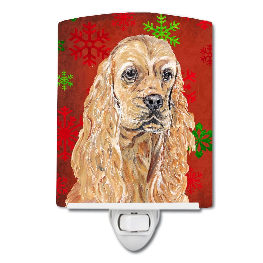 SC9584CNL Buff Cocker Spaniel Red Snowflakes Holiday Ceramic Night Light