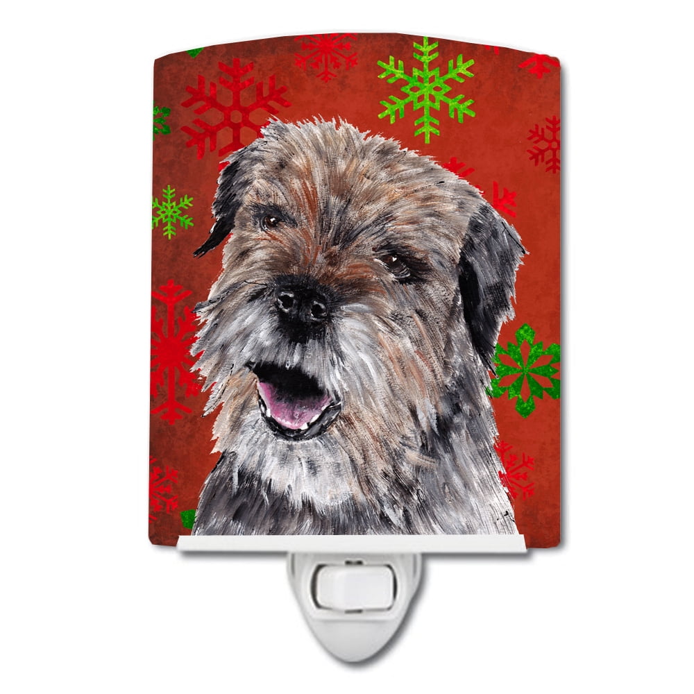 Border Terrier Red Snowflakes Holiday Ceramic Night Light
