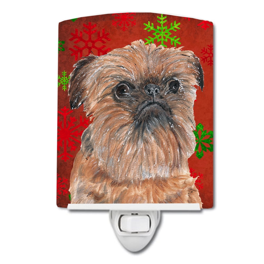 Brussels Griffon Red Snowflakes Holiday Ceramic Night Light