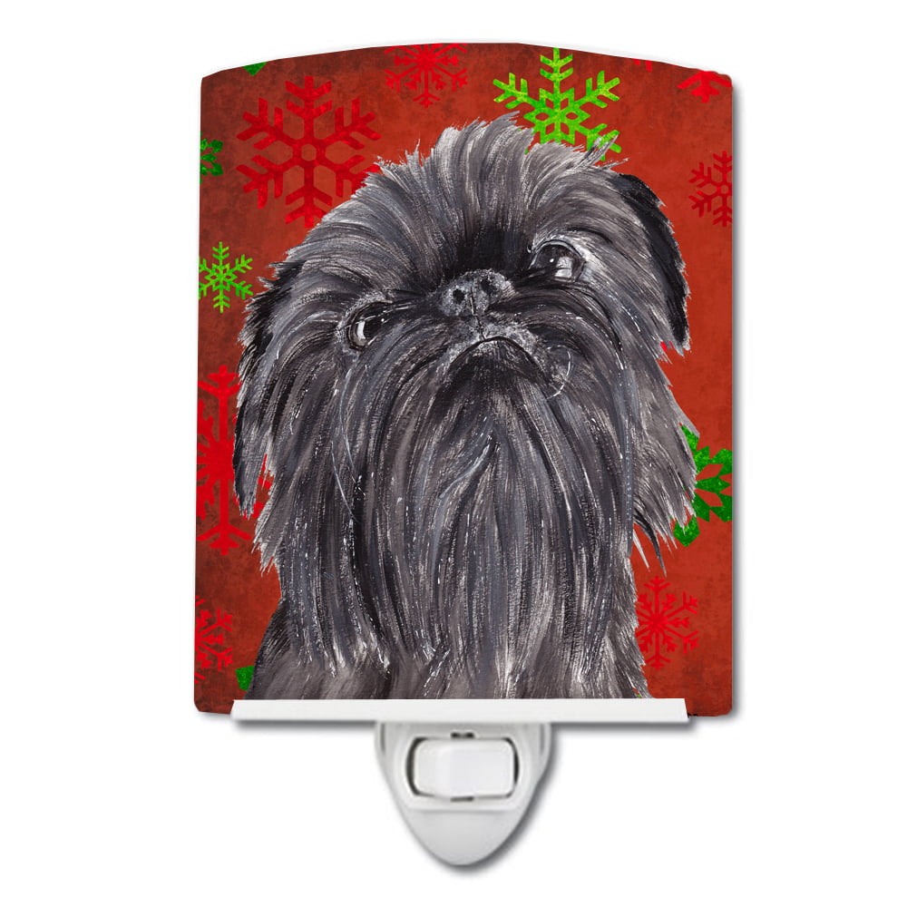 Brussels Griffon Red Snowflakes Holiday Ceramic Night Light