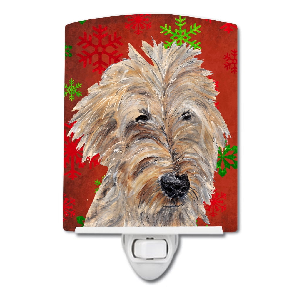 Golden Doodle Red Snowflakes Holiday Ceramic Night Light