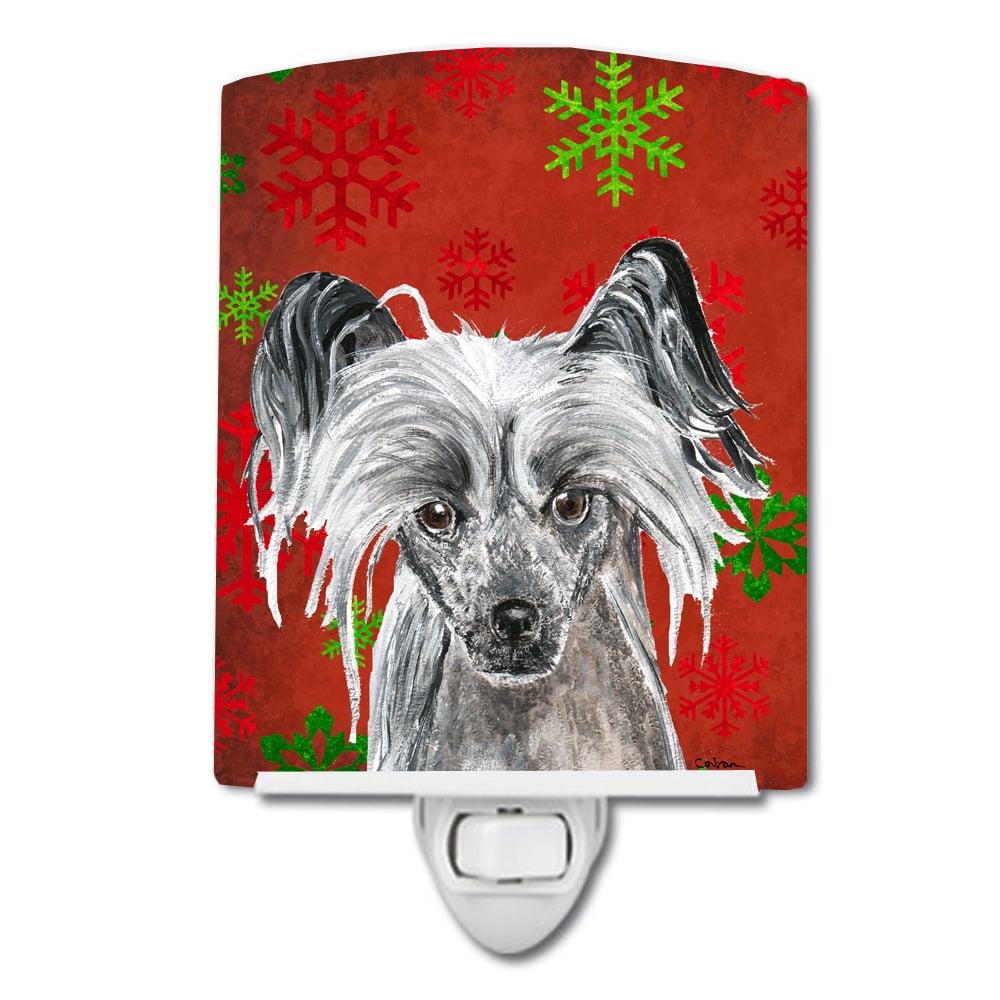 Chinese Crested Red Snowflakes Holiday Ceramic Night Light
