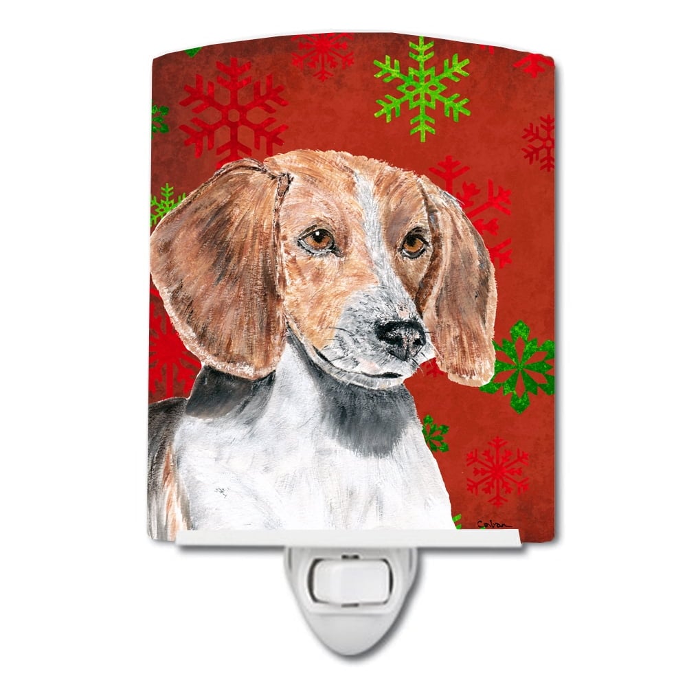 English Foxhound Red Snowflakes Holiday Ceramic Night Light