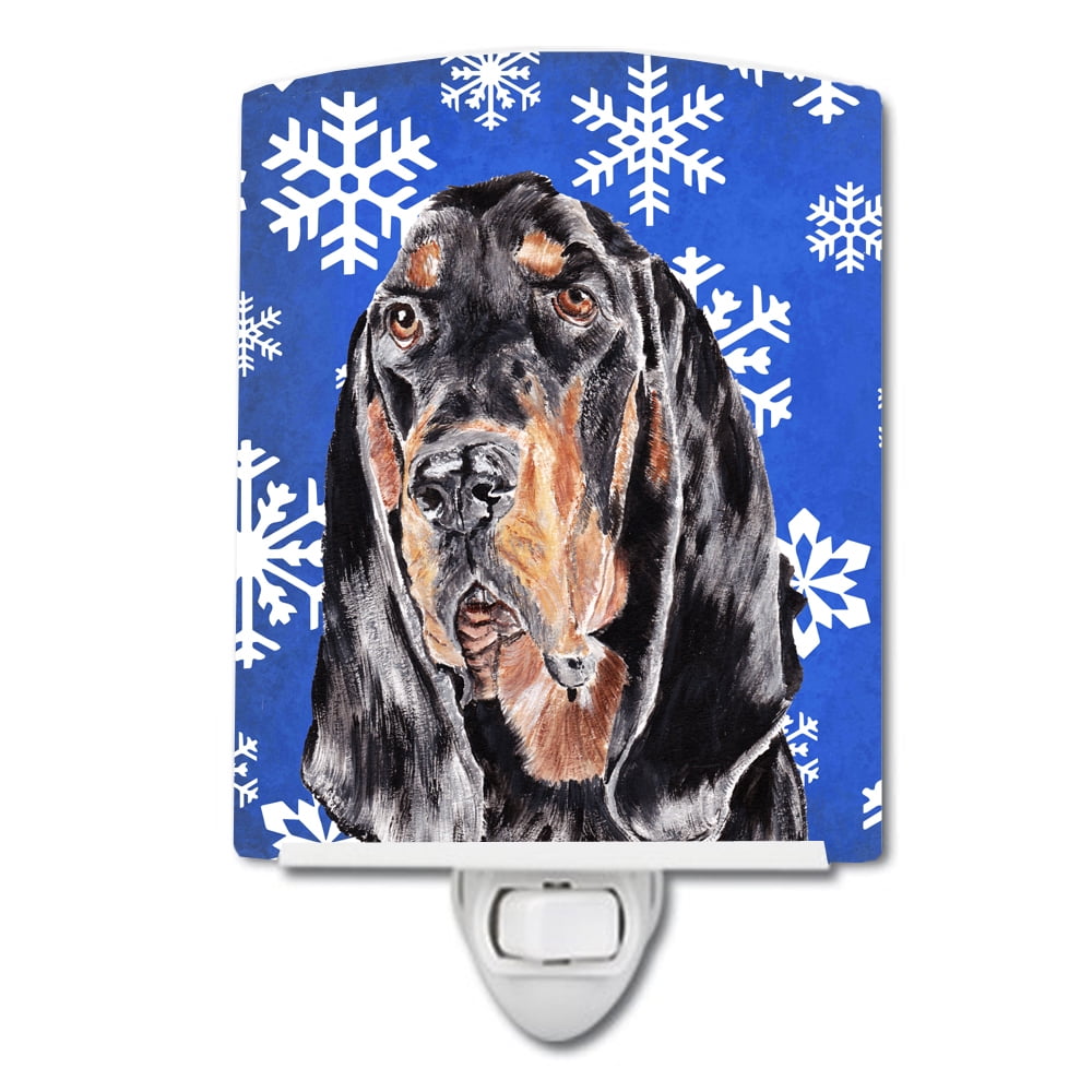 Black & Tan Coonhound Winter Snowflakes Ceramic Night Light
