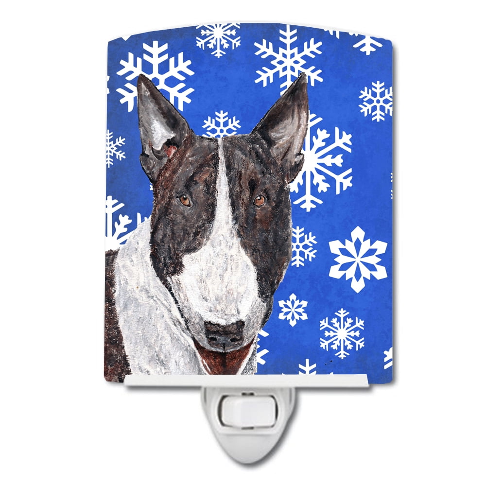 Bull Terrier Winter Snowflakes Ceramic Night Light