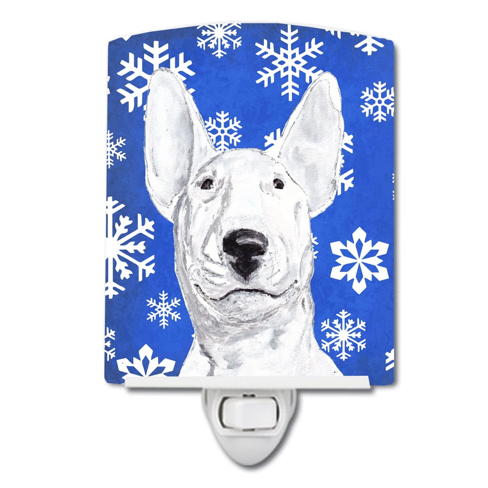 Bull Terrier Winter Snowflakes Ceramic Night Light
