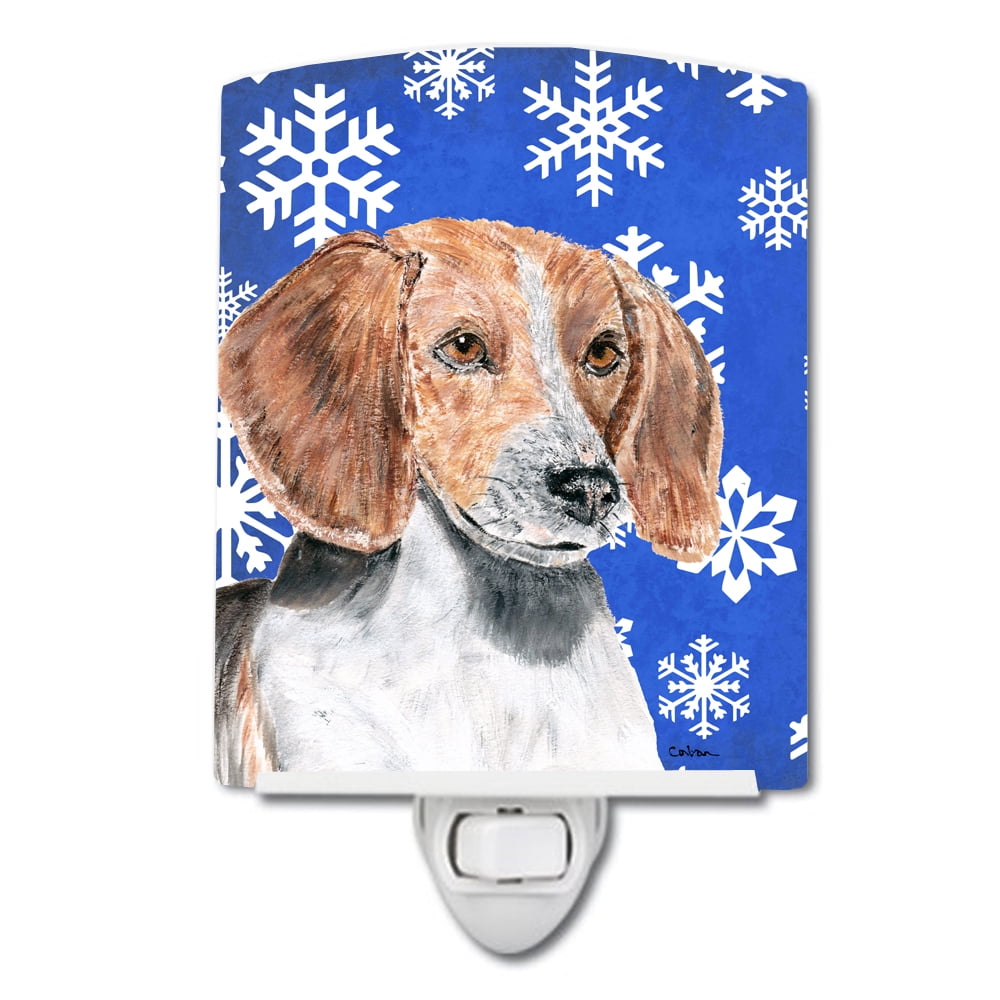 English Foxhound Winter Snowflakes Ceramic Night Light