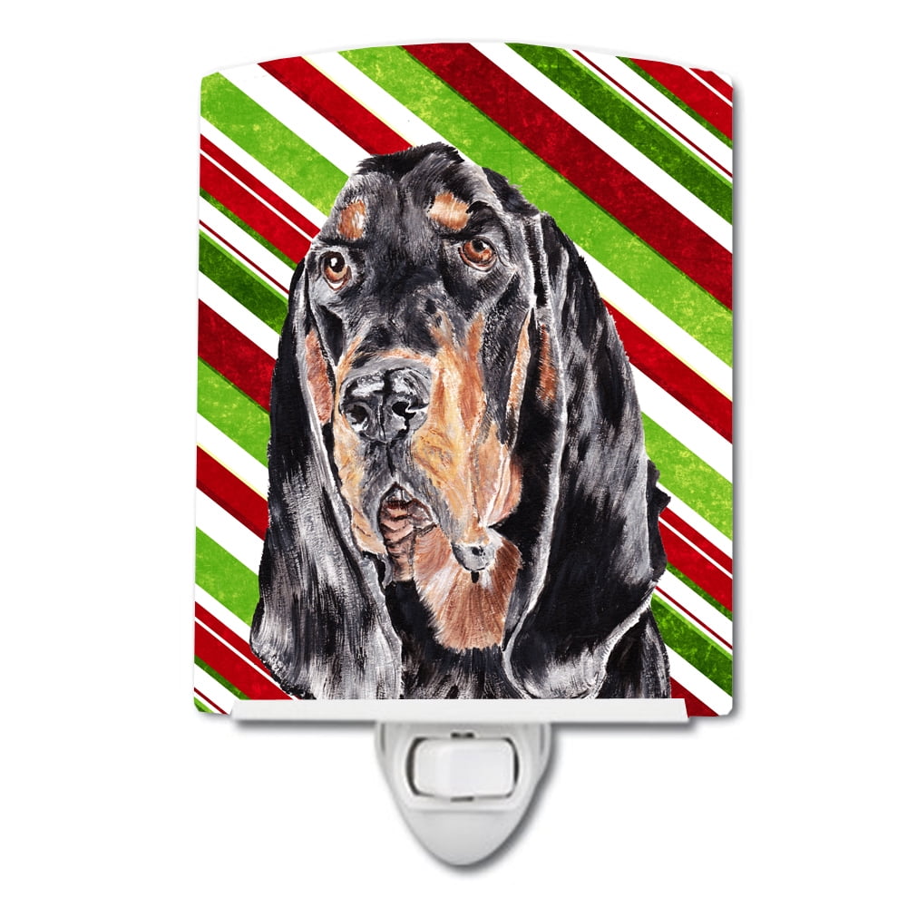 Black & Tan Coonhound Candy Cane Christmas Ceramic Night Light