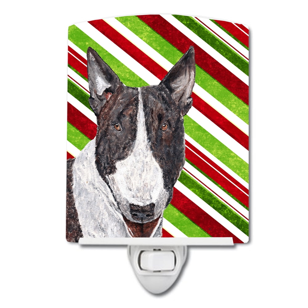 Bull Terrier Candy Cane Christmas Ceramic Night Light