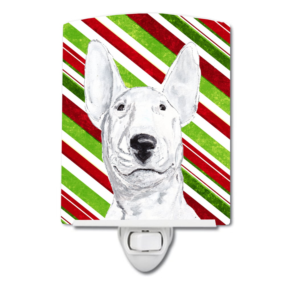 Bull Terrier Candy Cane Christmas Ceramic Night Light