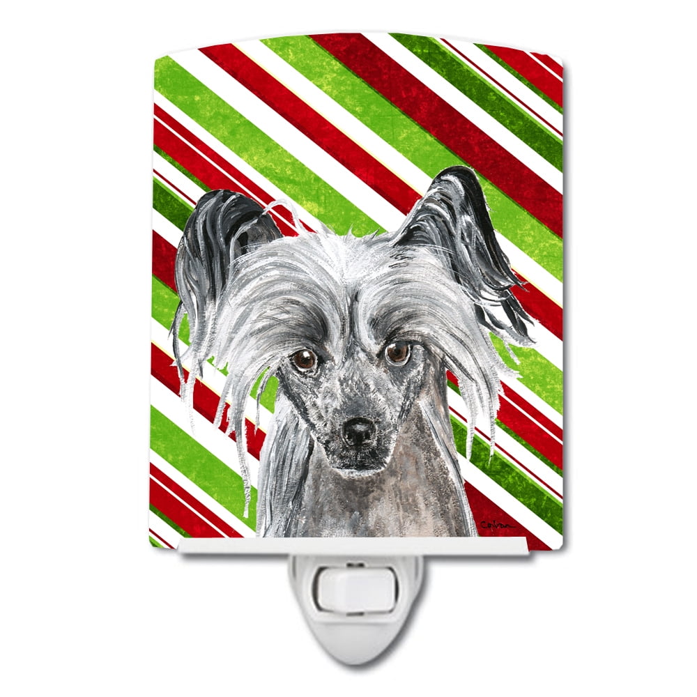SC9620CNL Chinese Crested Candy Cane Christmas Ceramic Night Light