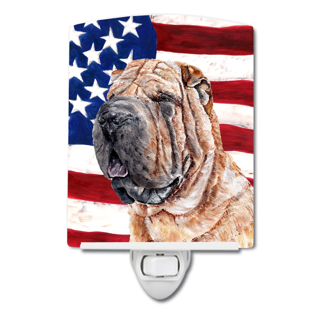 Shar Pei with American Flag USA Ceramic Night Light
