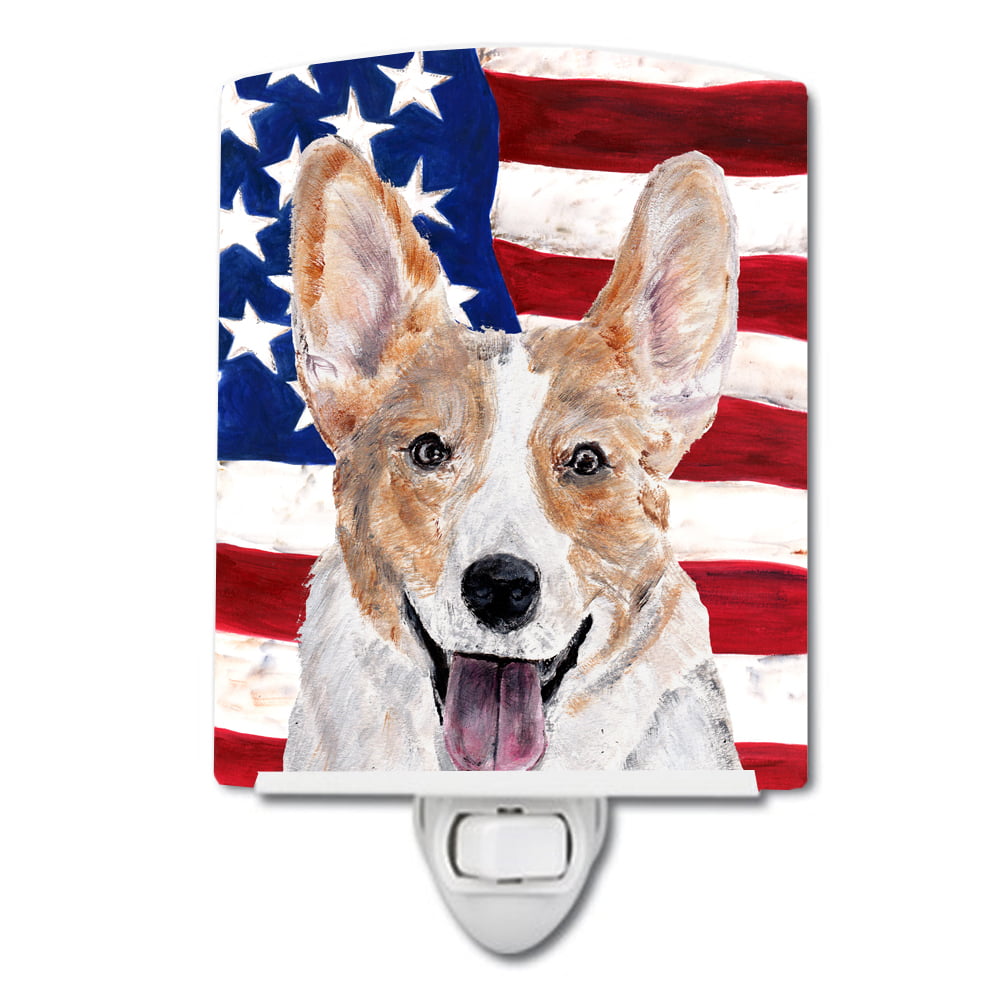 Cardigan Corgi with American Flag USA Ceramic Night Light
