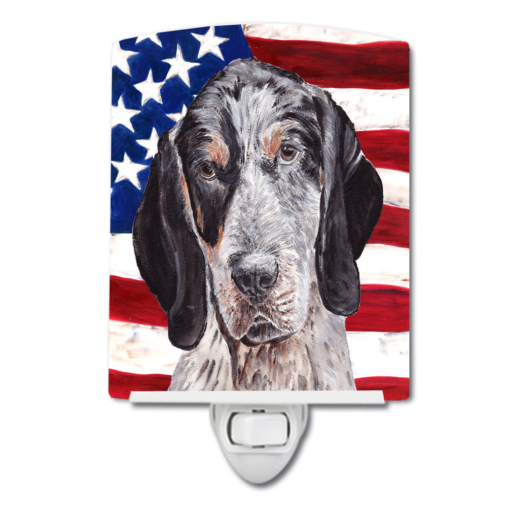 Blue Tick Coonhound with American Flag USA Ceramic Night Light