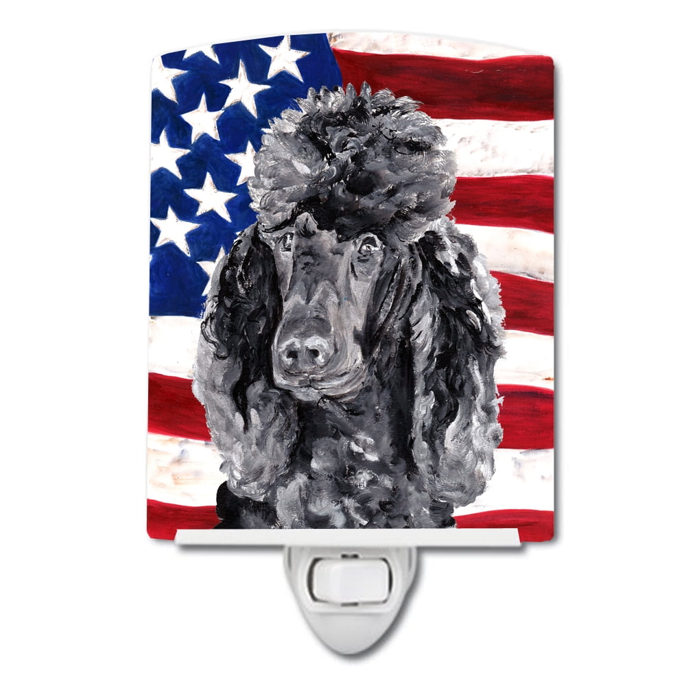 Black Standard Poodle with American Flag USA Ceramic Night Light