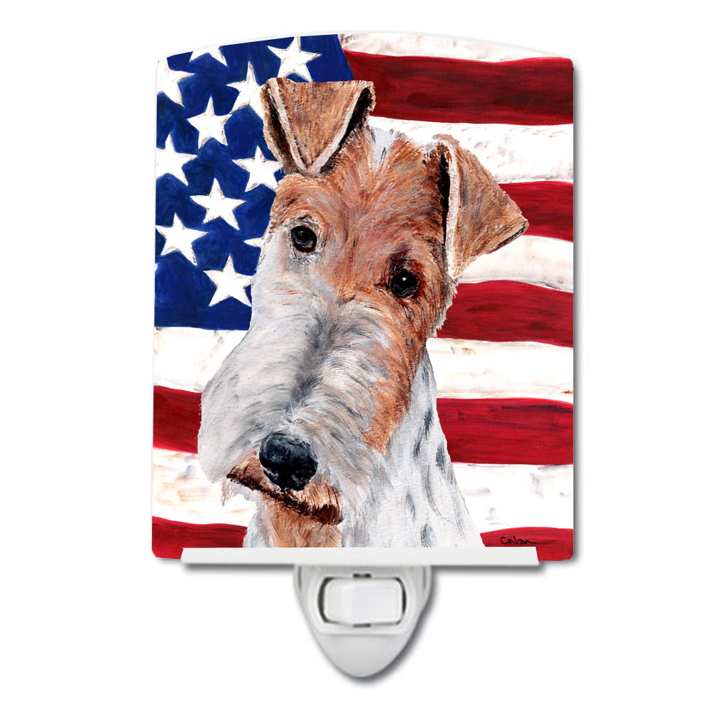 SC9628CNL Wire Fox Terrier with American Flag USA Ceramic Night Light