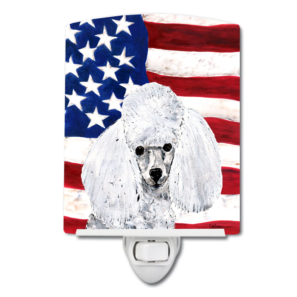 White Toy Poodle with American Flag USA Ceramic Night Light