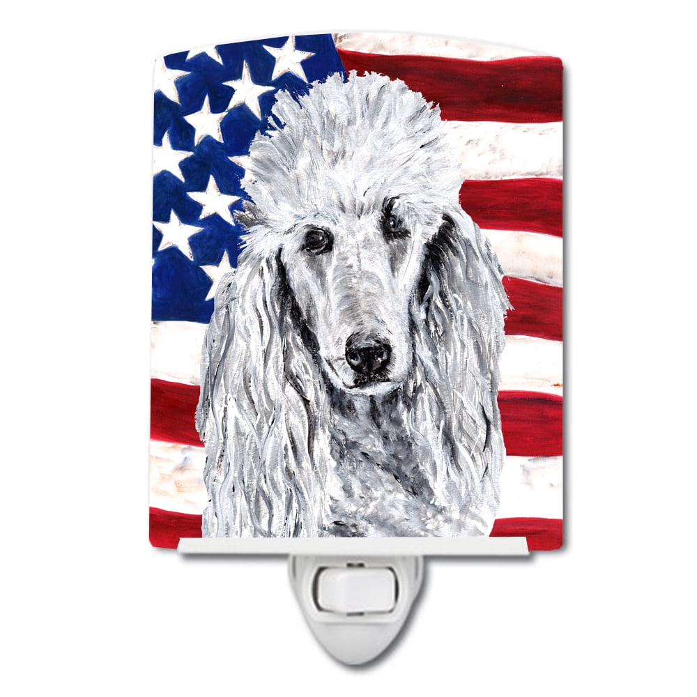White Standard Poodle with American Flag USA Ceramic Night Light