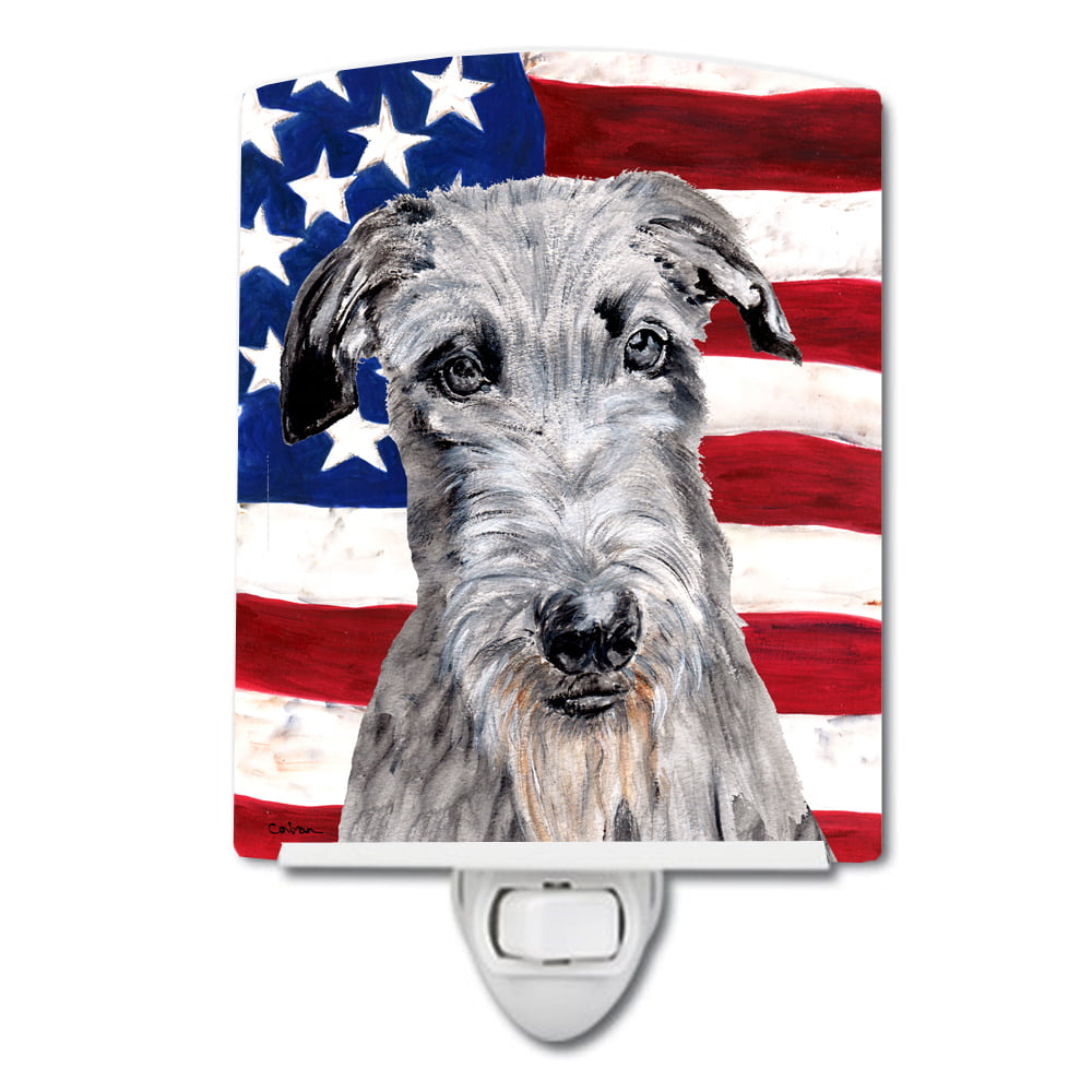Scottish Deerhound with American Flag USA Ceramic Night Light