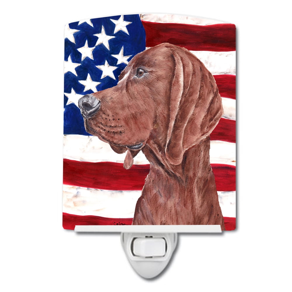 Redbone Coonhound with American Flag USA Ceramic Night Light