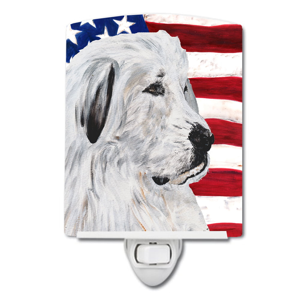 Great Pyrenees with American Flag USA Ceramic Night Light