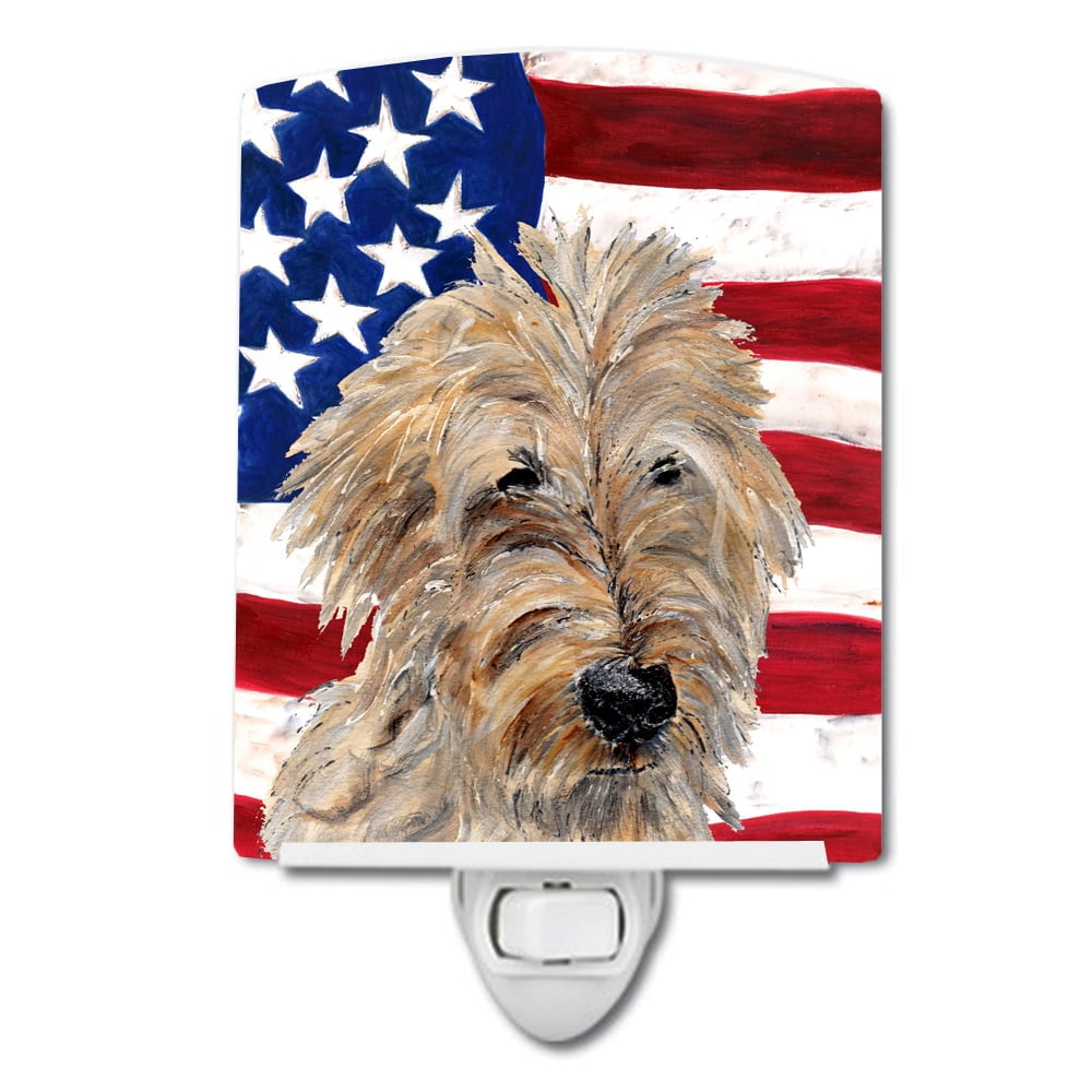 Golden Doodle 2 with American Flag USA Ceramic Night Light
