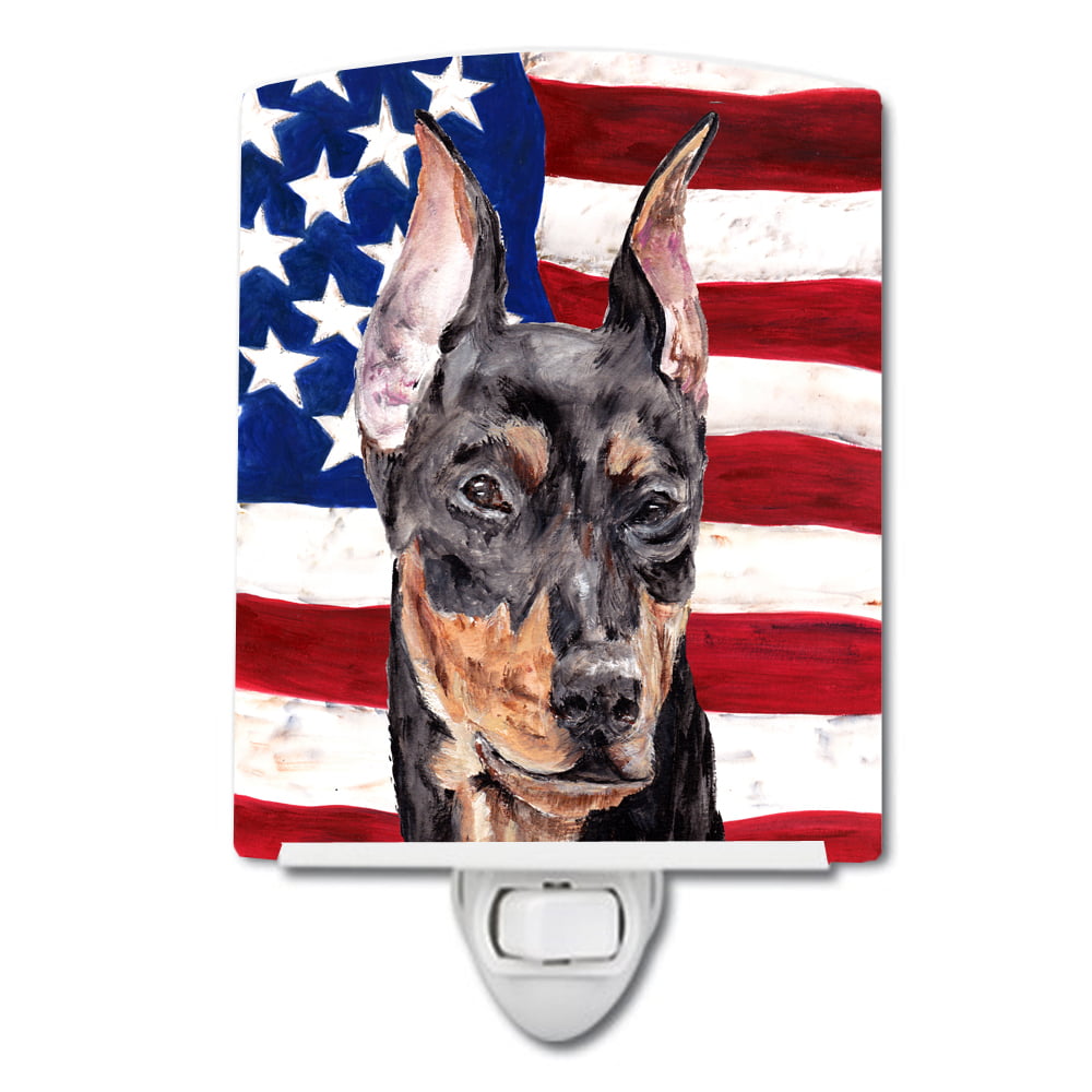 German Pinscher with American Flag USA Ceramic Night Light