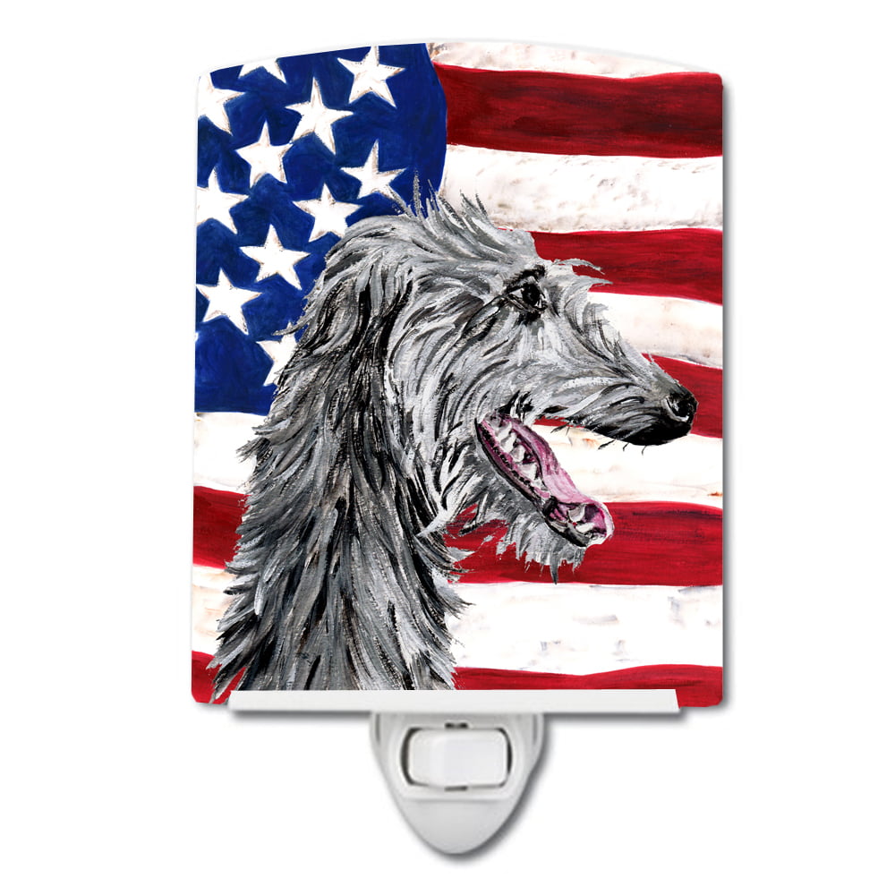 Scottish Deerhound with American Flag USA Ceramic Night Light