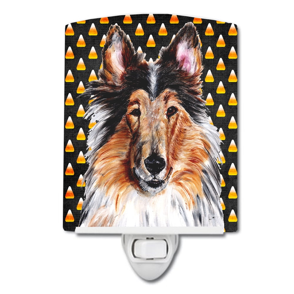 SC9646CNL Collie Candy Corn Halloween Ceramic Night Light
