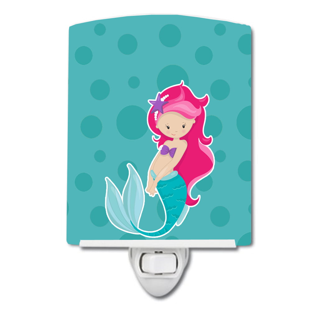 Beach Mermaid Pink Hair Ceramic Night Light