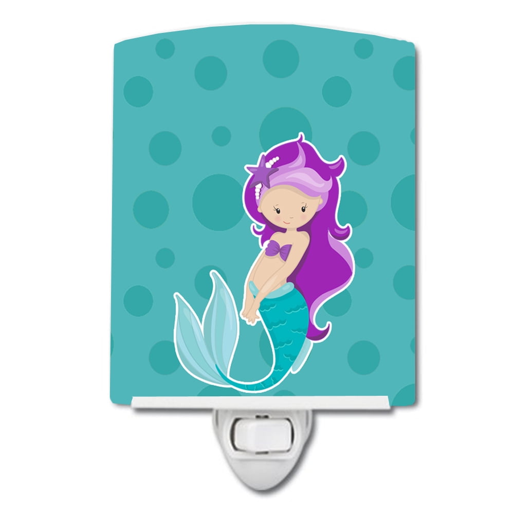 Beach Mermaid Purple Hair Ceramic Night Light
