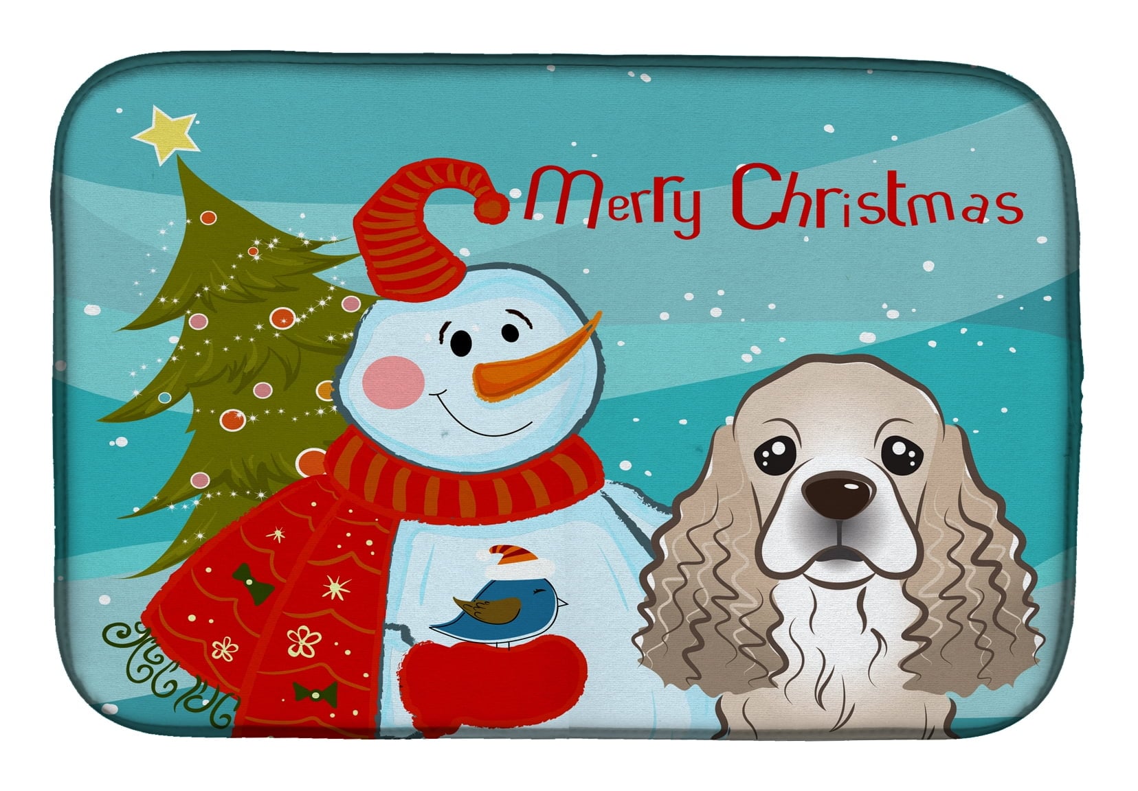 BB1836DDM Snowman With Cocker Spaniel Dish Drying Mat