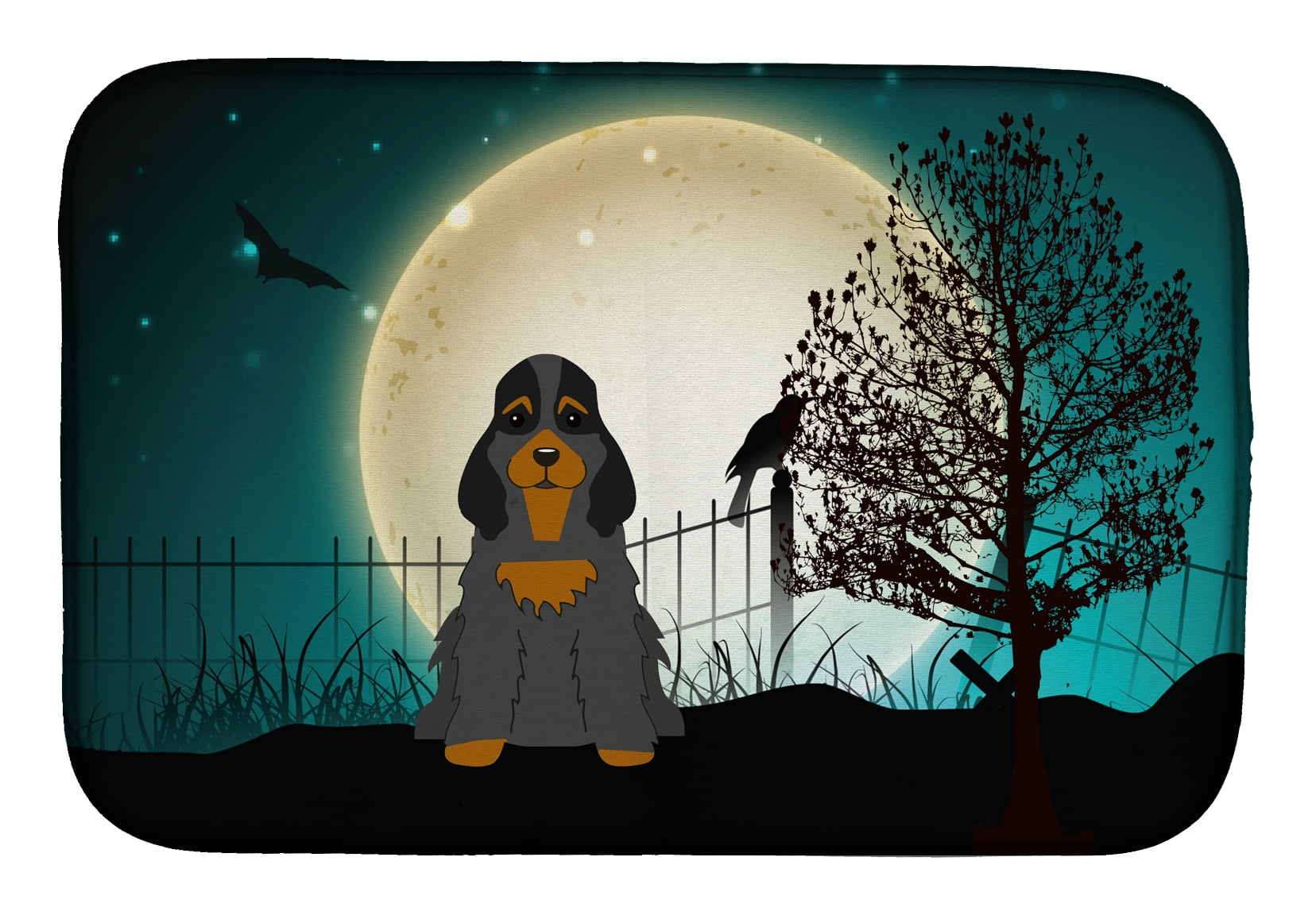 Halloween Scary Cocker Spaniel Black Tan Dish Drying Mat