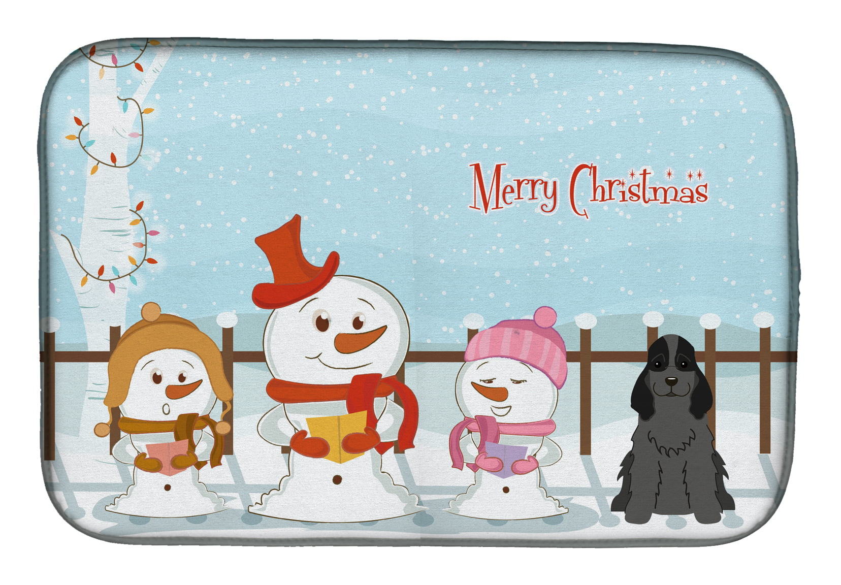 Merry Christmas Carolers Cocker Spaniel Black Dish Drying Mat