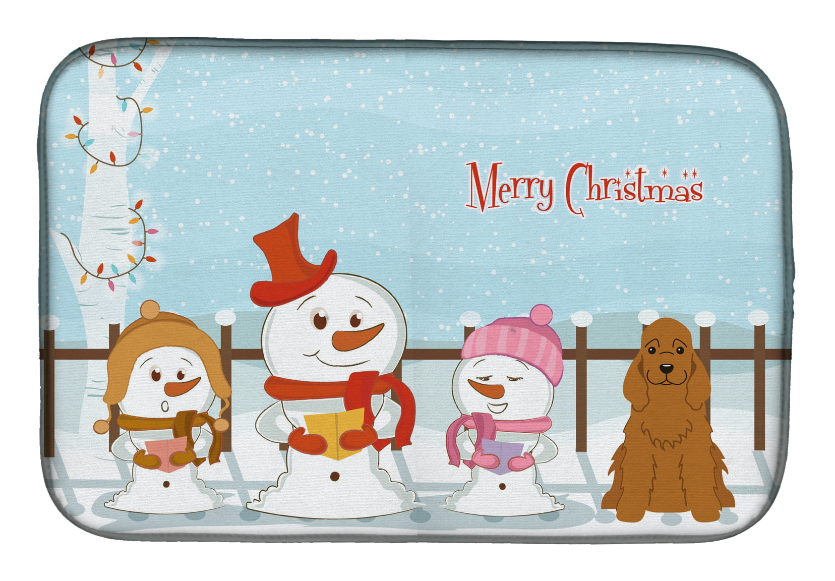 Merry Christmas Carolers Cocker Spaniel Red Dish Drying Mat