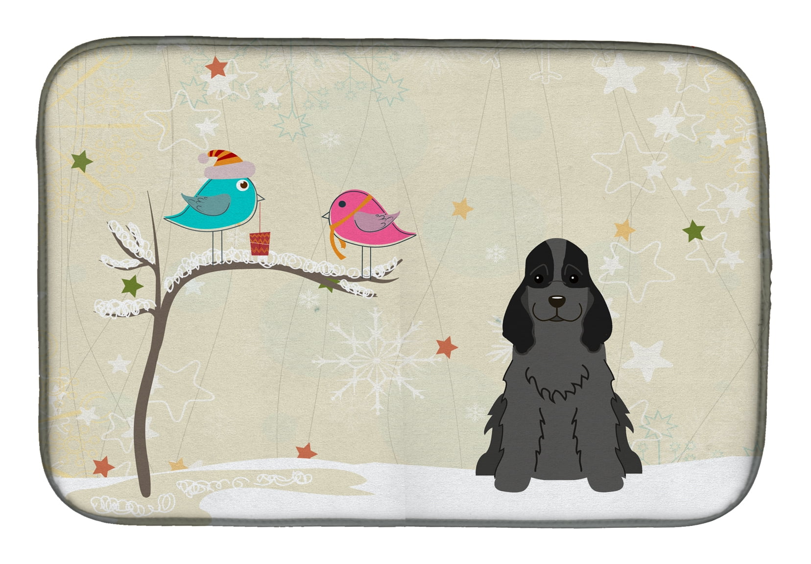 Christmas Presents Between Friends Cocker Spaniel Black Dish Drying Mat