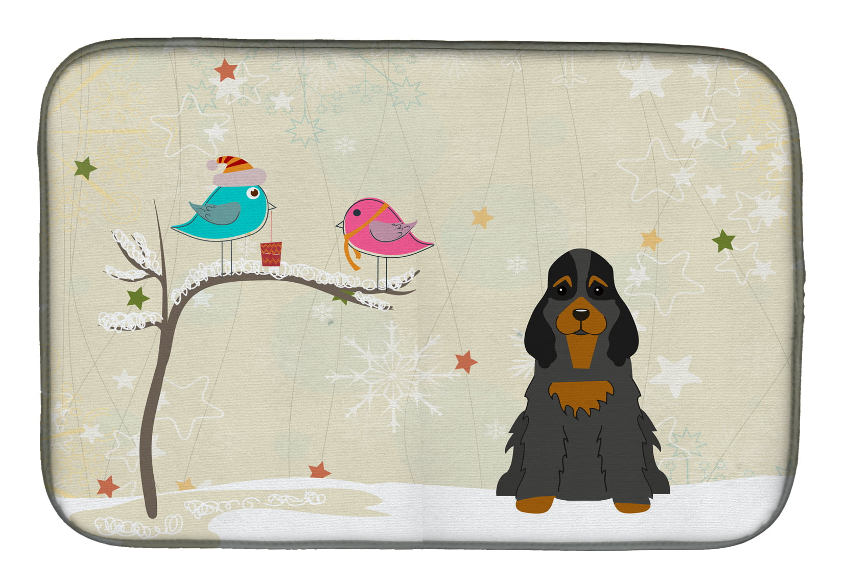 Christmas Presents Between Friends Cocker Spaniel Black Tan Dish Drying Mat