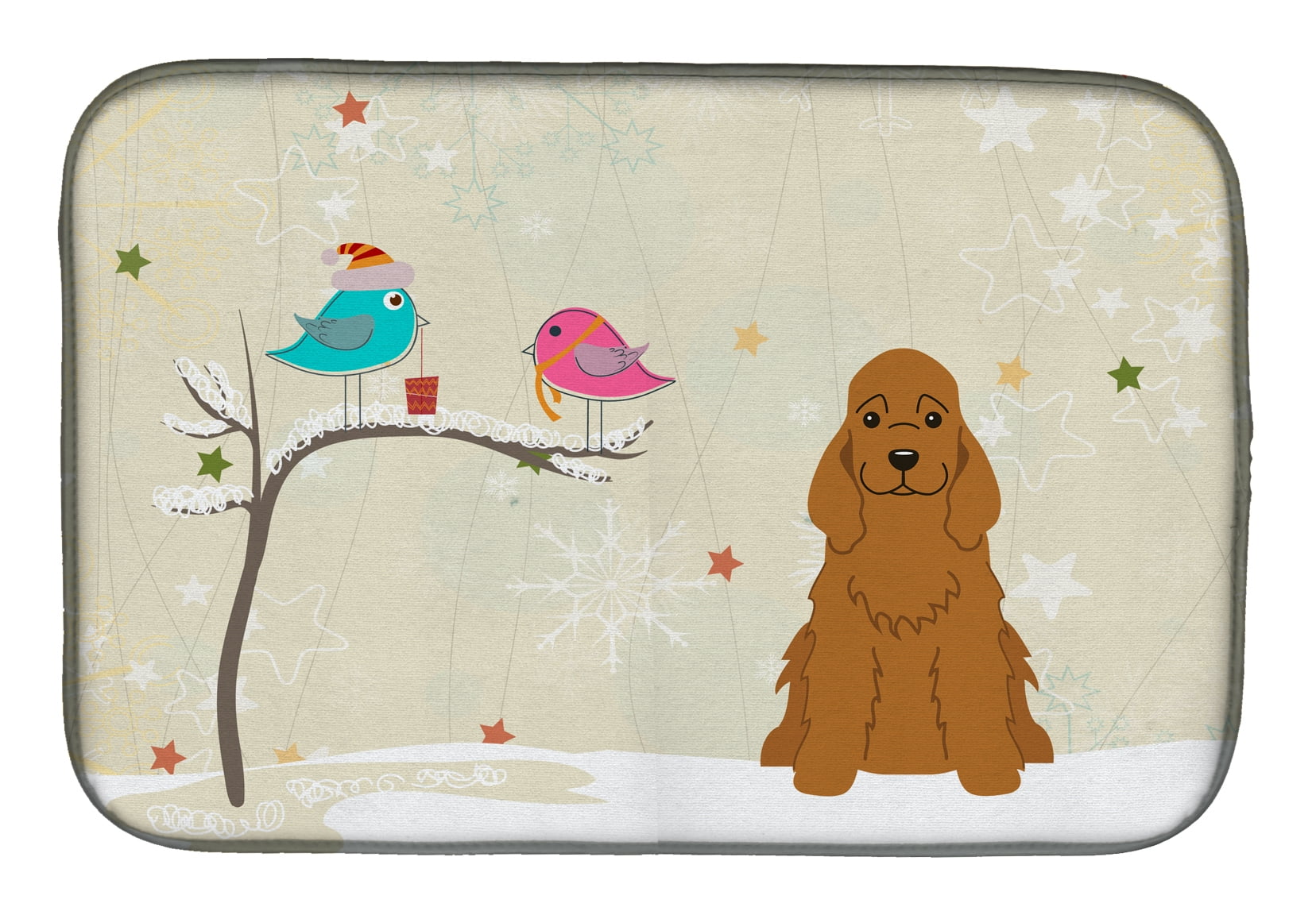 BB2567DDM Christmas Presents Between Friends Cocker Spaniel Red Dish Drying Mat