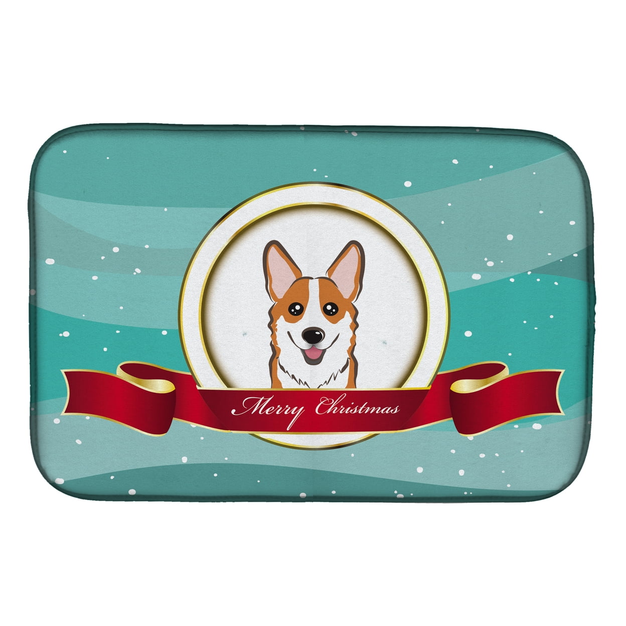 Red Corgi Merry Christmas Dish Drying Mat