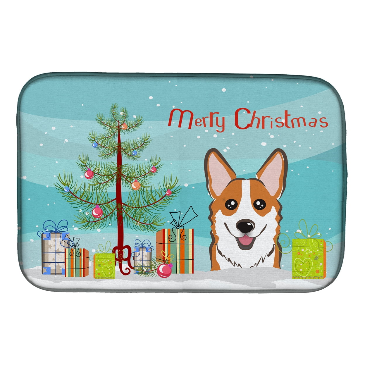 BB1626DDM Christmas Tree & Red Corgi Dish Drying Mat