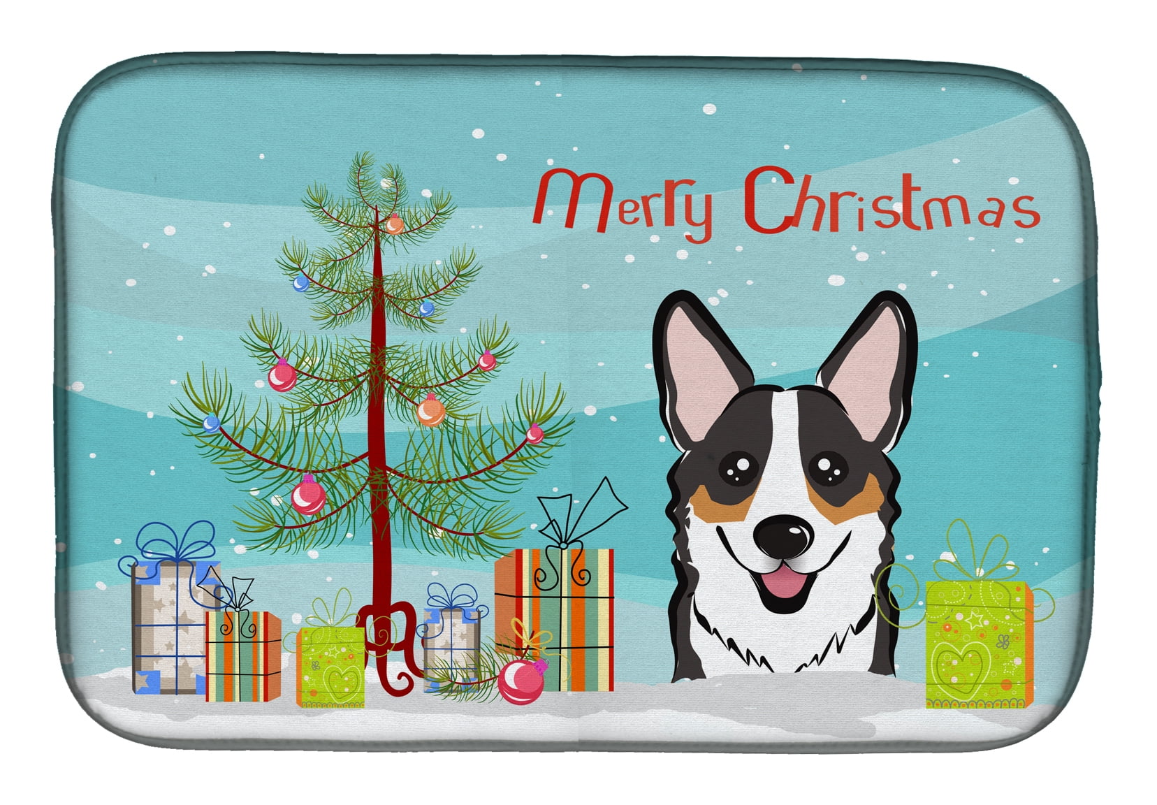 Christmas Tree & Tricolor Corgi Dish Drying Mat