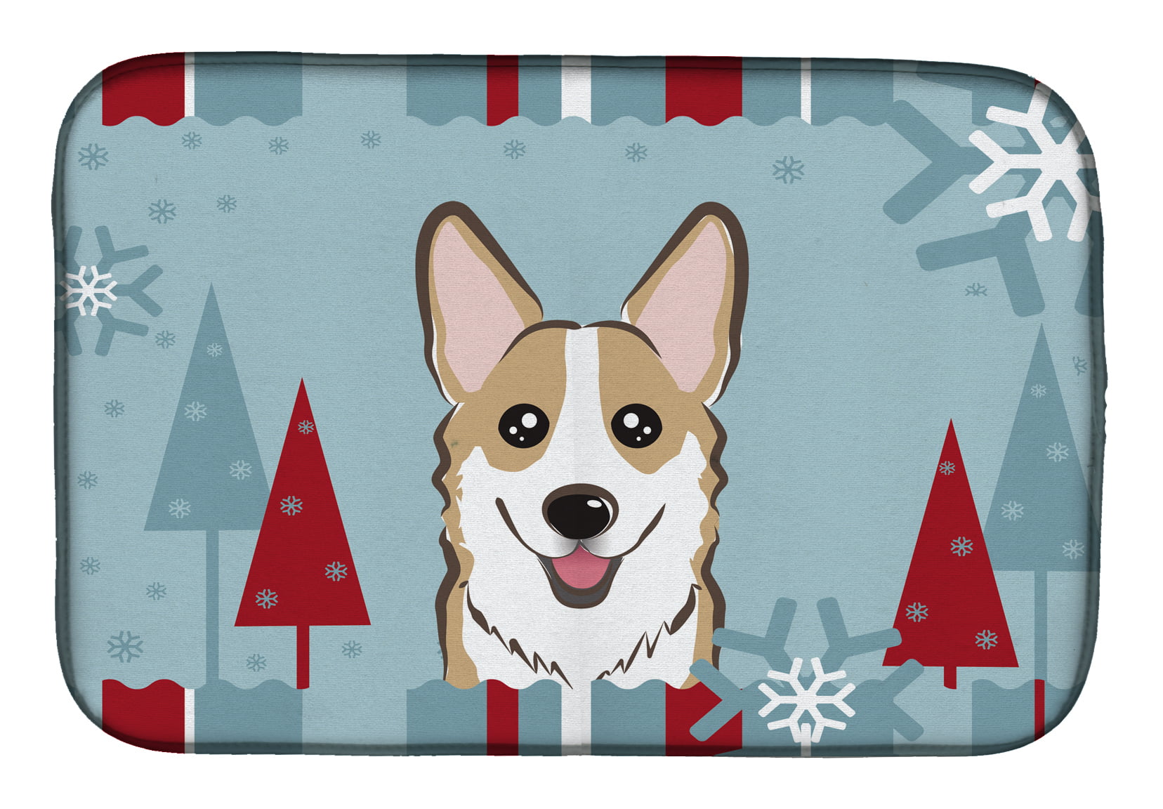 Winter Holiday Sable Corgi Dish Drying Mat