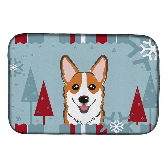 BB1750DDM Winter Holiday Red Corgi Dish Drying Mat