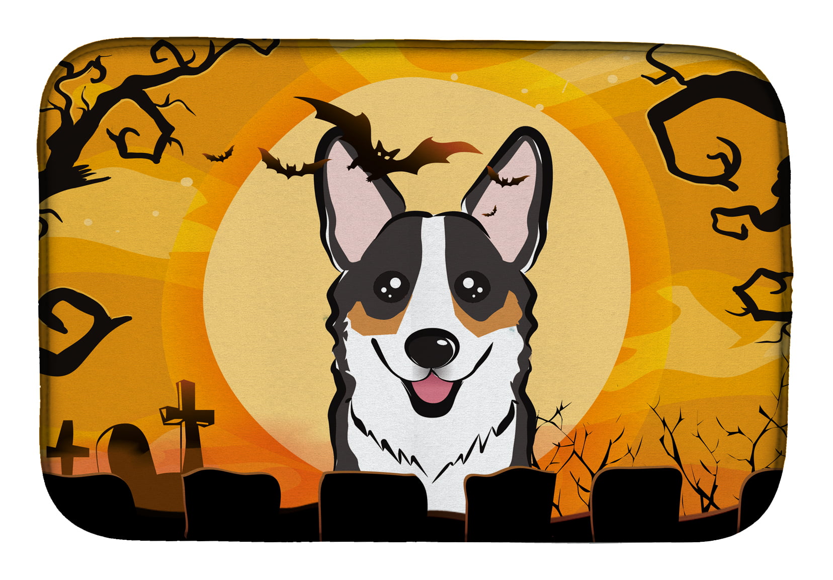 Halloween Tricolor Corgi Dish Drying Mat
