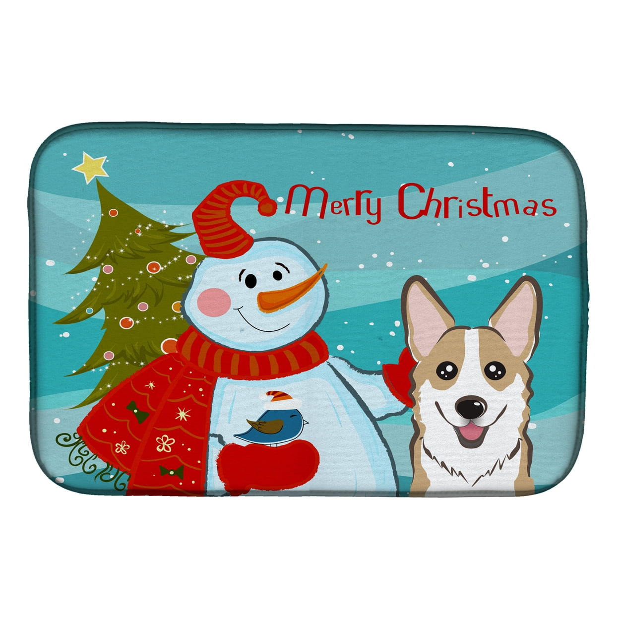 BB1873DDM Snowman With Sable Corgi Dish Drying Mat