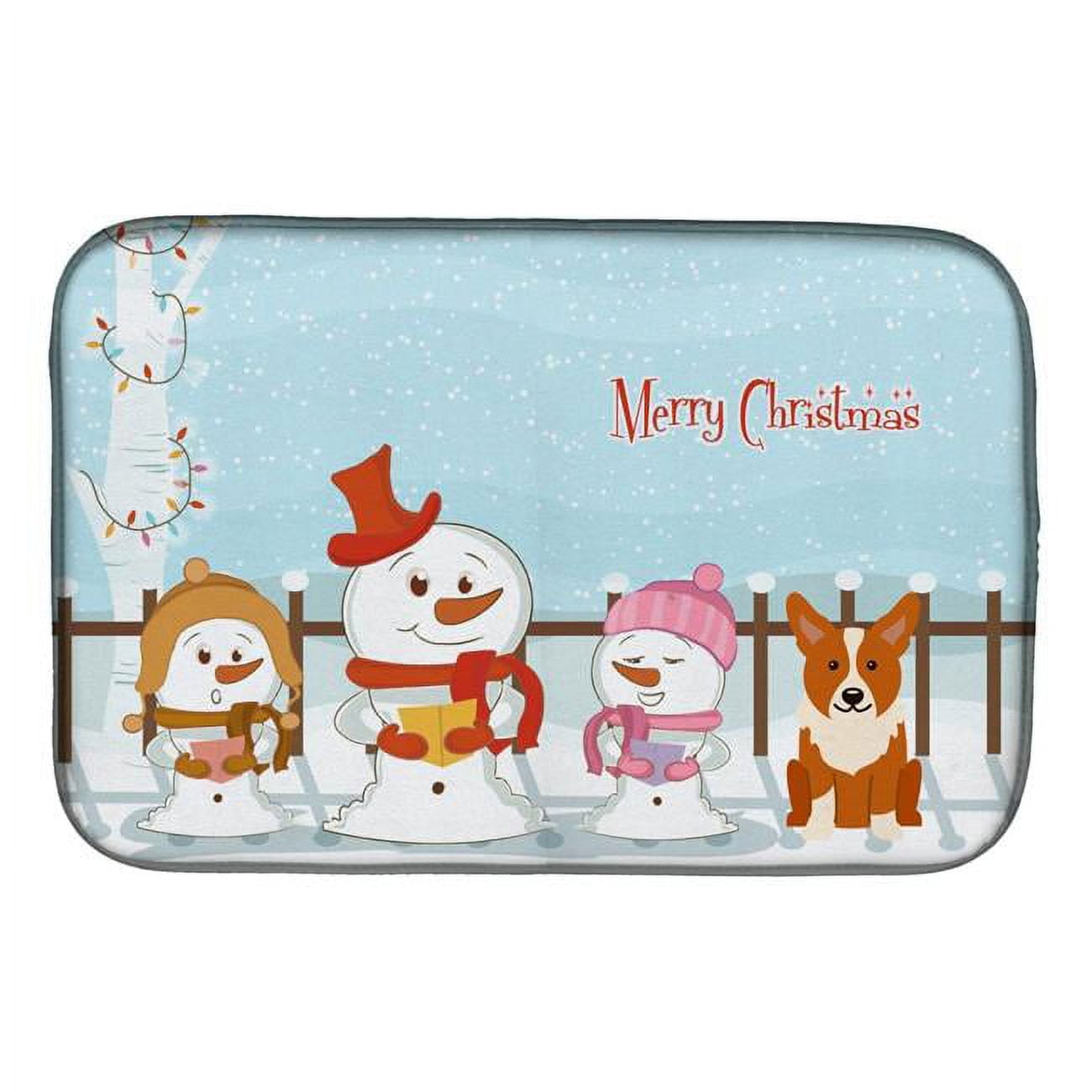 Merry Christmas Carolers Corgi Dish Drying Mat