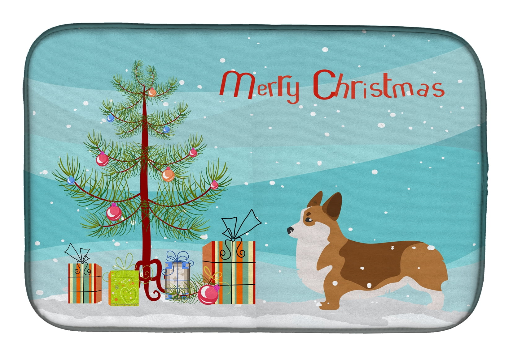 Corgi Merry Christmas Tree Dish Drying Mat